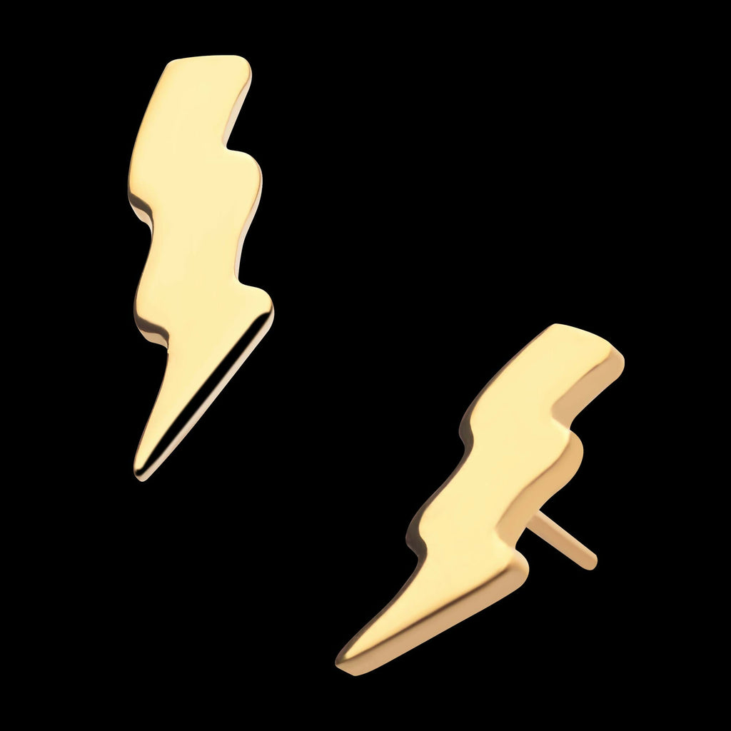 24KT Gold PVD Titanium Threadless with Tall Lightning Bolt Top