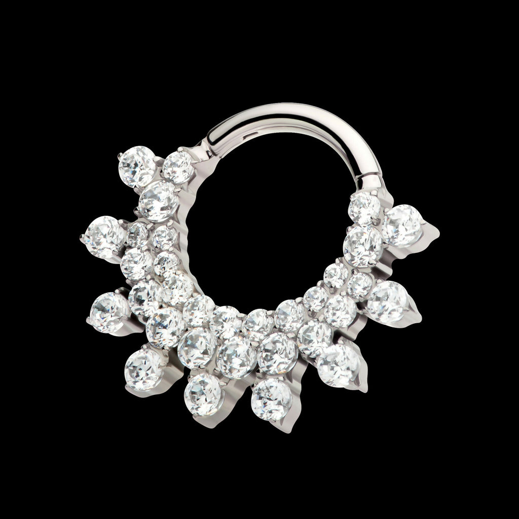 Triple Row Round CZ Front Facing Hinged Segment Clicker Hoop Earring / Nosering – Titanium