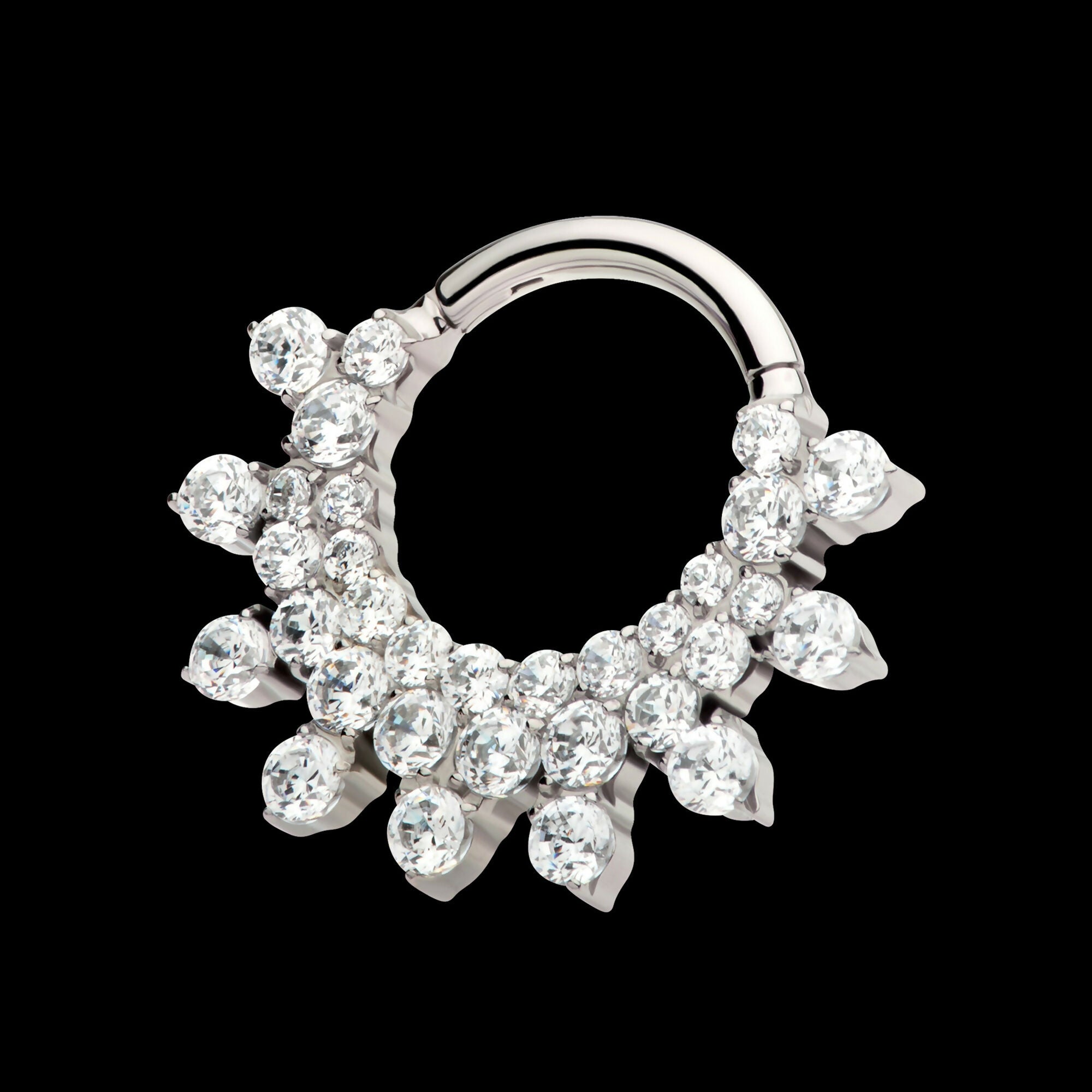 Triple Row Round CZ Front Facing Hinged Segment Clicker Hoop Earring / Nosering – Titanium