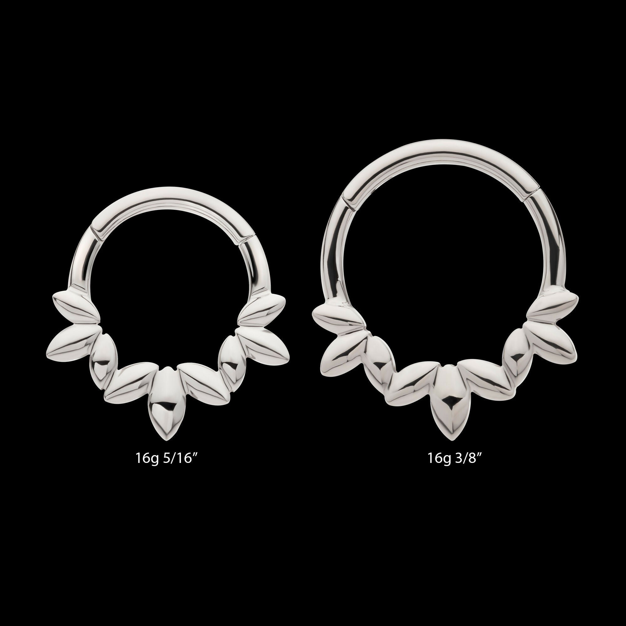 Clustered 3-Petal Flower Front Facing Hinged Segment Clicker Hoop Earring / Nosering – Titanium