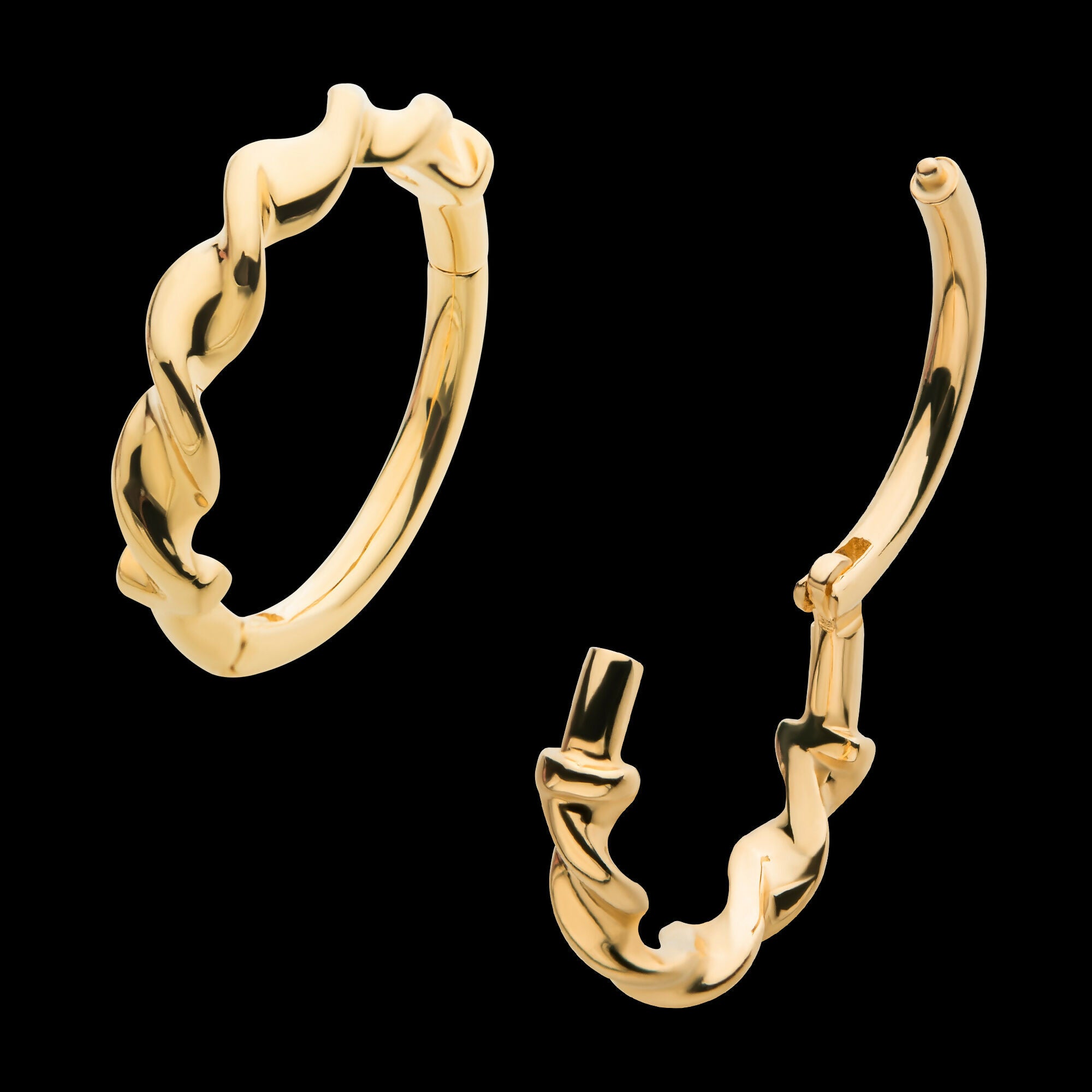 Twisted Style Side Facing Hinged Segment Clicker Hoop Earring / Nosering – 14Kt Yellow Gold