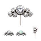 3.5mm Bezel Round CZ/Opal with 3-Gem Cluster Side Facing Flatback Stud Earring / Nosering - Opal & CZ & Opal & CZ in Titanium