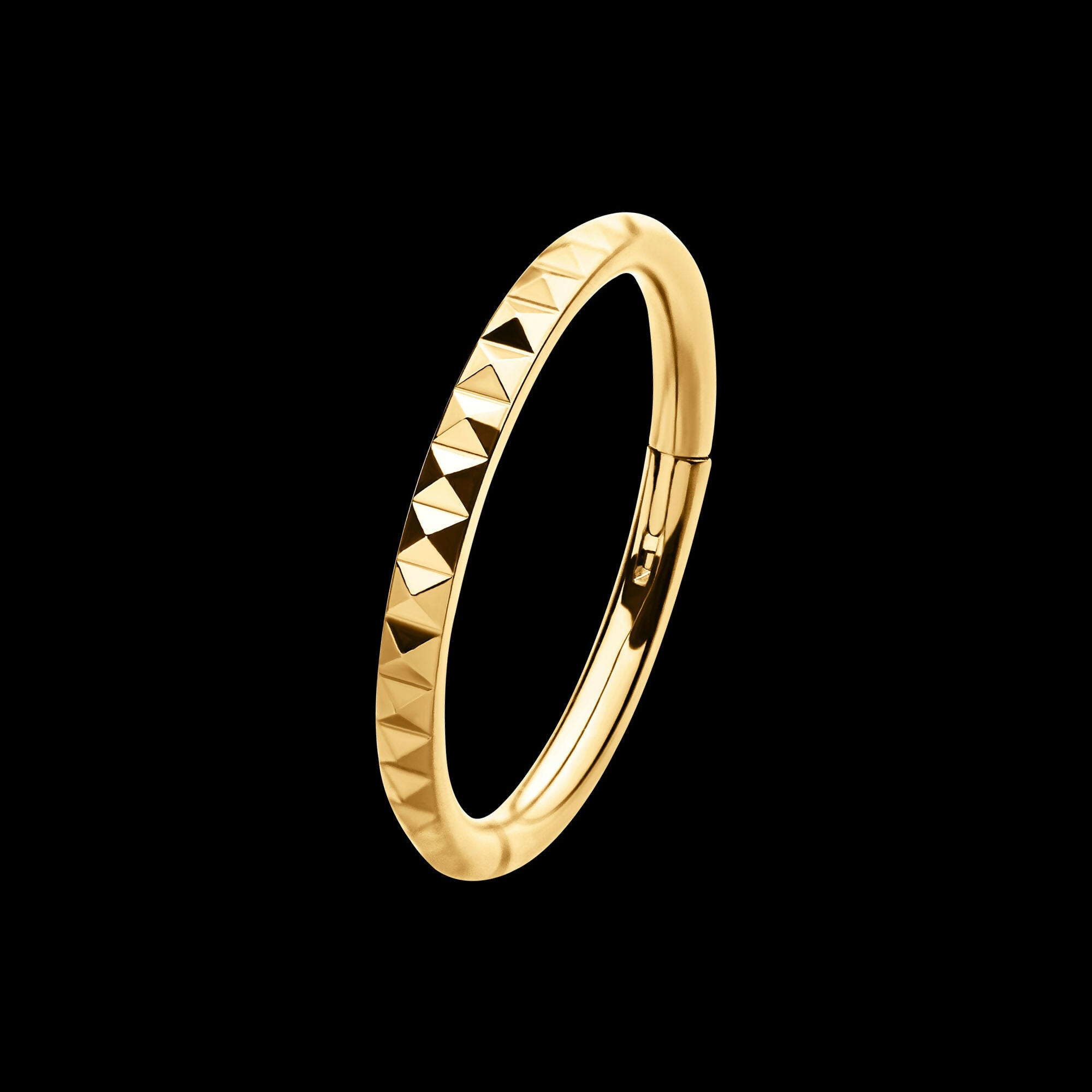 24Kt Gold PVD Titanium Pyramid Design Side Facing Hinged Segment Clicker Hoop Earring / Nosering