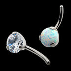 Prong Set Round AAA CZ/Synthetic Opal Fixed Bottom Only Navel Curve Earring / Nosering – Titanium