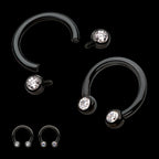Black PVD Titanium Internally Threaded Forward Facing Bezel Set Round Gem Circular Barbell Earring / Nosering