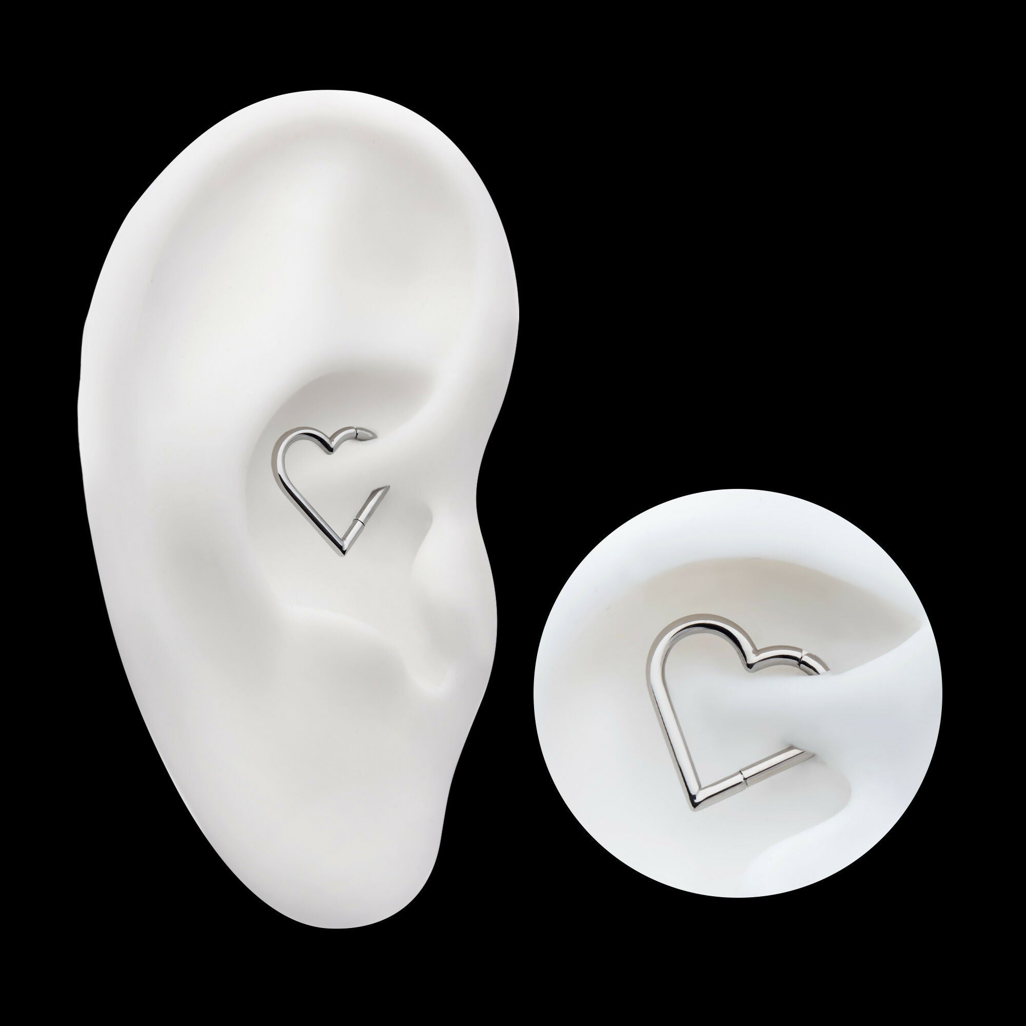 Heart Shape Hinged Segment Clicker Hoop Earring / Nosering – Titanium