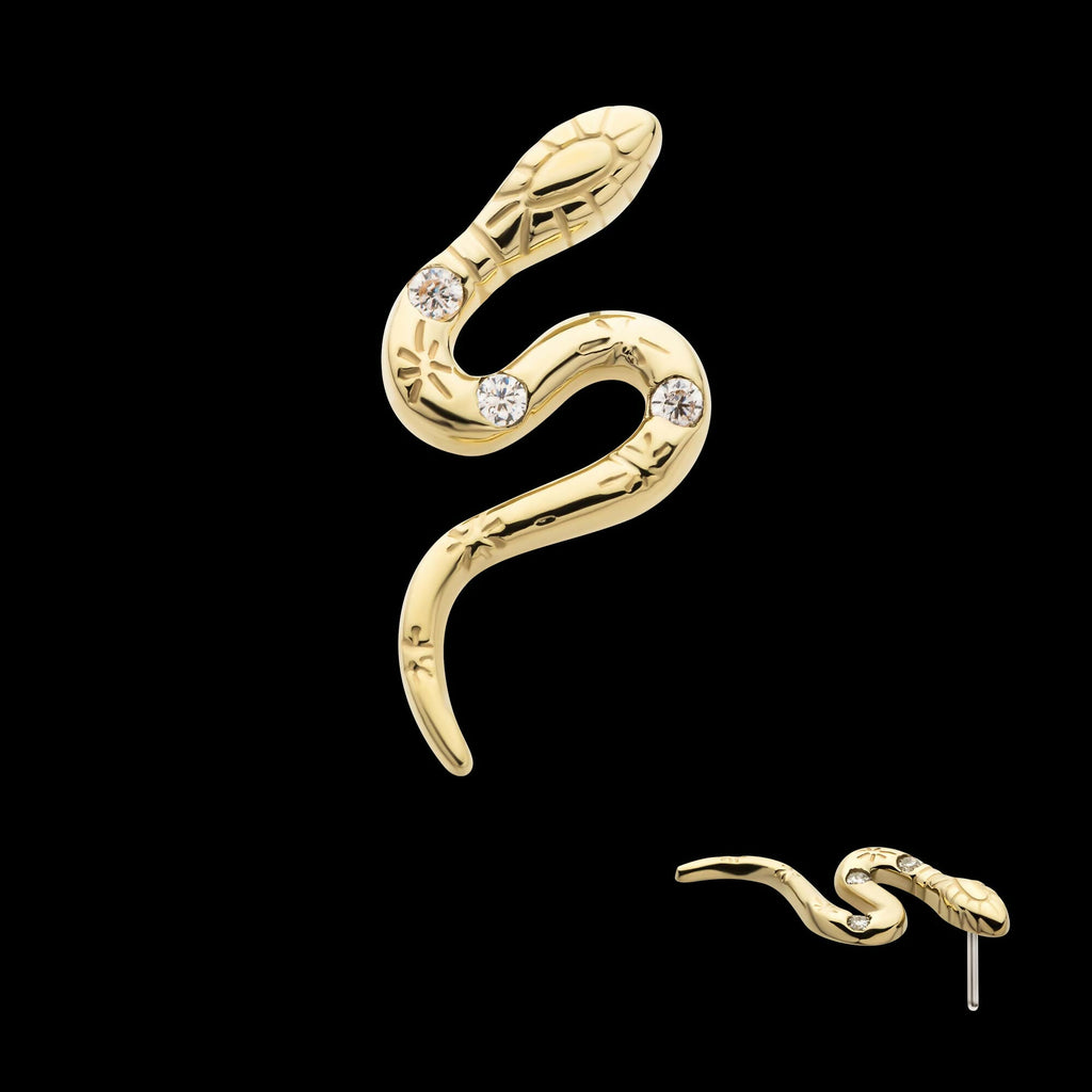 14Kt Yellow Gold Threadless with CZ Snake Top