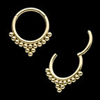 14 Bead Cluster Front Facing Hinged Segment Clicker Hoop Earring / Nosering – 14Kt Yellow Gold