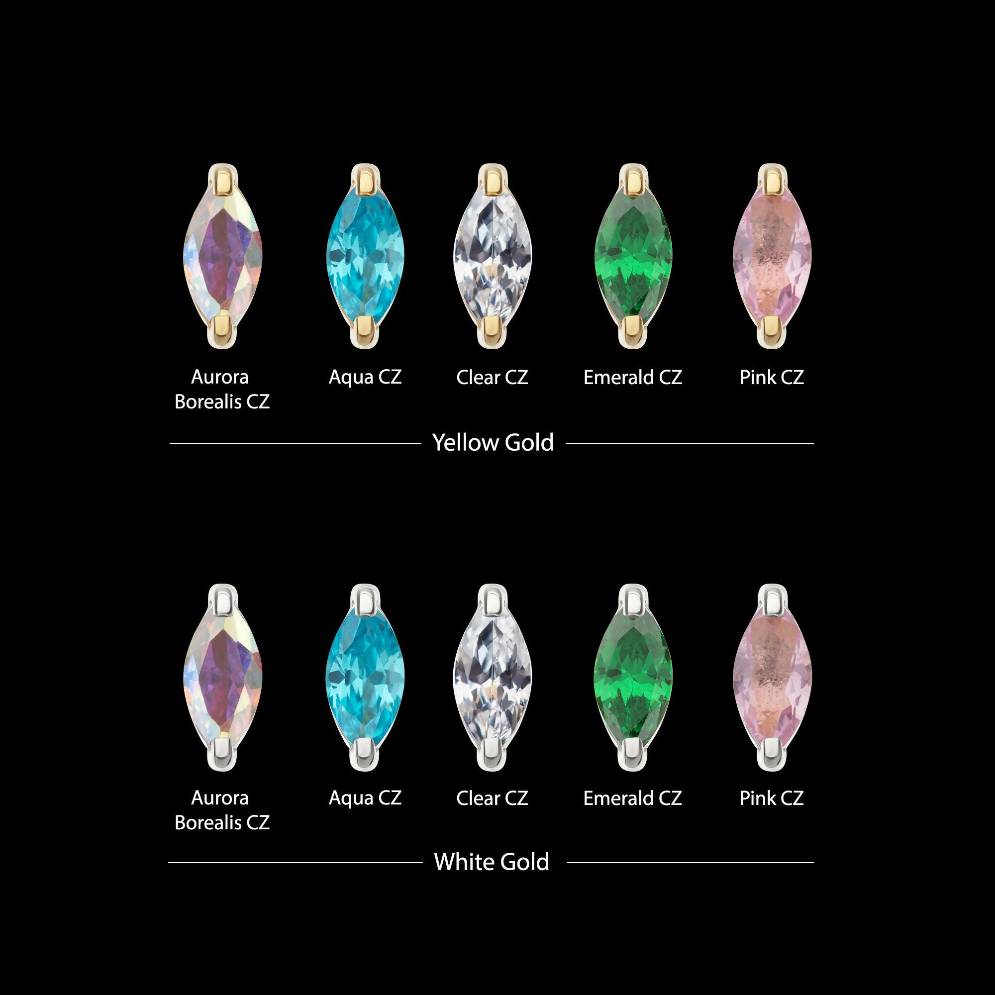 14Kt Gold Threadless with Marquise Prong Gem Top