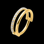 24Kt Gold PVD Titanium Side Facing Hinged Segment Clicker with Single Hoop Full Clear CNC Set Round CZ Earring / Nosering