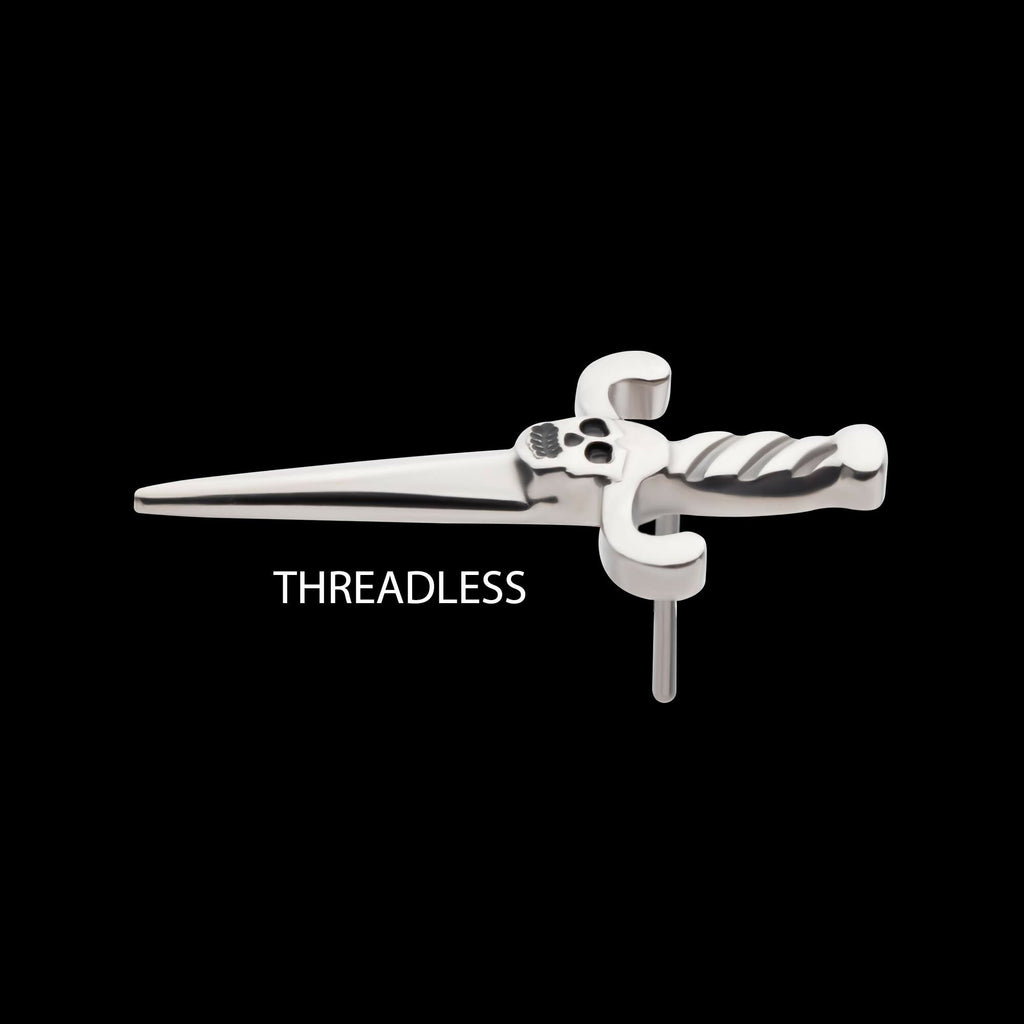 Titanium Threadless Dagger with Black Enamel Skull Top