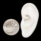 Prong Set Gem Cluster with 3mm White Opal Front Facing Hinged Segment Clicker Hoop Earring / Nosering – 14Kt Gold