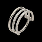 CNC Set Clear CZ in 2 Consecutive Hoops Triple Row Side Facing Hinged Segment Clicker Earring / Nosering – Titanium