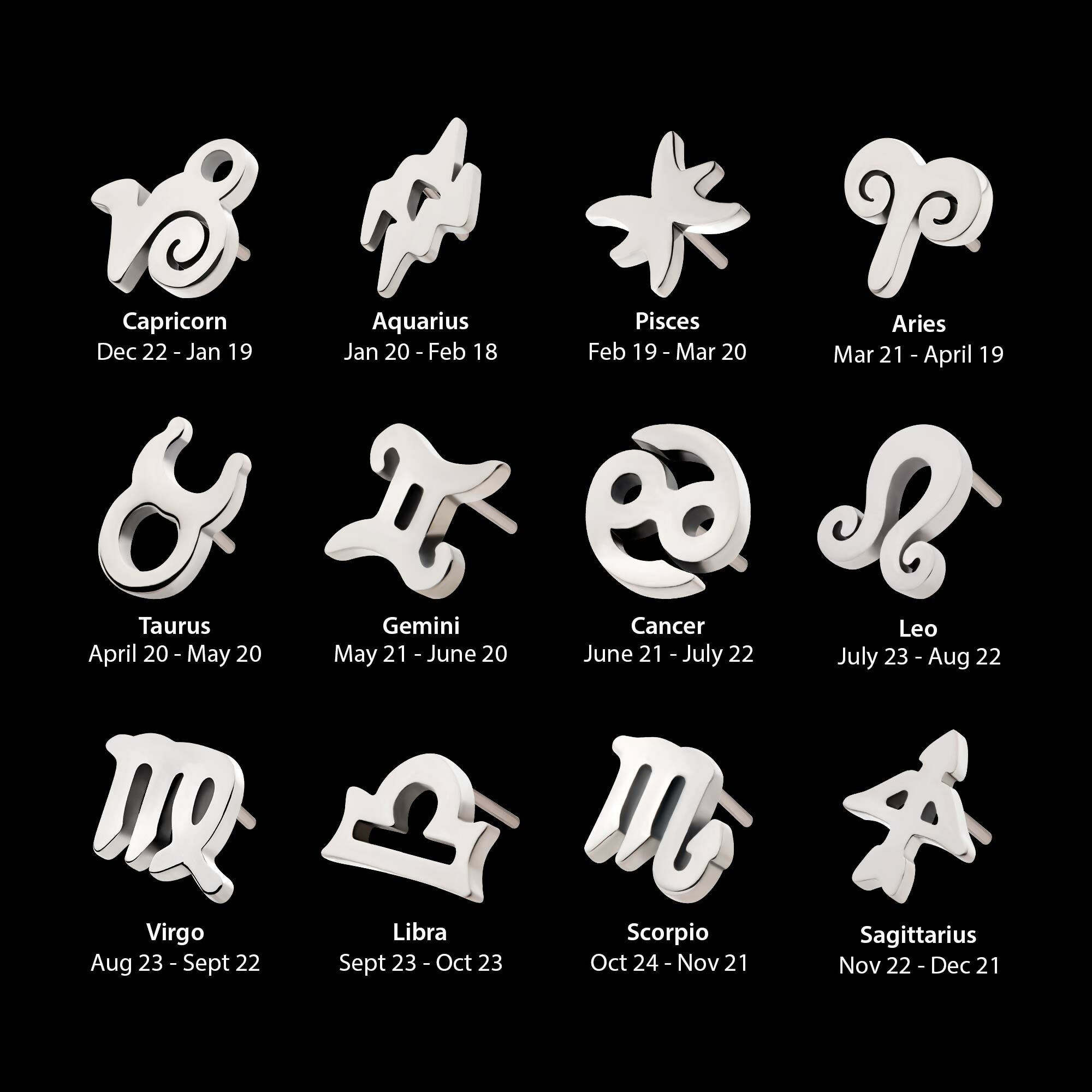 Titanium Threadless Zodiac Sign Tops