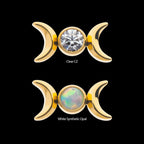Titanium Threadless Bezel Set Round Gem/Opal Triple Moon Phase Top