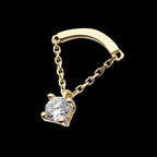 14Kt Yellow Gold Threadless Curved Bar Top with 4-Prong Gem Dangle