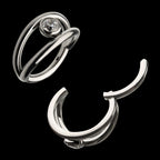 Double Hoop with Bezel Set Round Gem Side Facing Hinged Segment Clicker Earring / Nosering – Titanium
