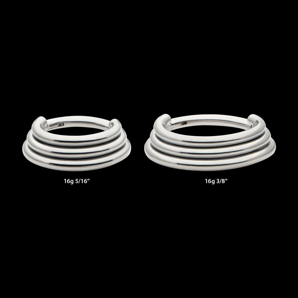 Triple Stacked Side Facing Hinged Segment Clicker Hoop Earring / Nosering – Titanium