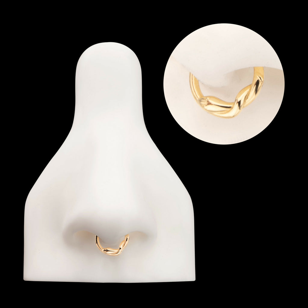Snake Twisted Front Facing Hinged Segment Clicker Hoop Earring / Nosering – 14Kt Yellow Gold