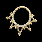 Beaded Edge with 1mm CNC Set Round Gem Front Facing Hinged Segment Clicker Hoop Earring / Nosering – 14Kt Gold