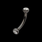 Black PVD Titanium Internally Threaded Double Bezel Gem End Curved Barbell Earring / Nosering