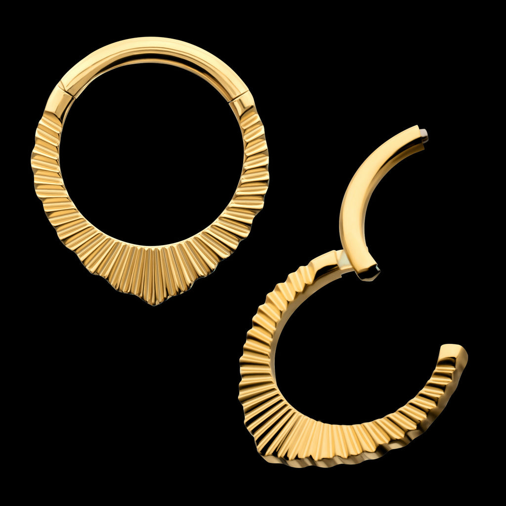 24Kt Gold PVD Titanium Radiant Pointed Hoop Front Facing Hinged Segment Clicker Earring / Nosering