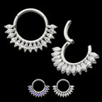 Prong Set Marquise Gem Cluster Fan Front Facing Hinged Segment Clicker Hoop Earring / Nosering – Titanium