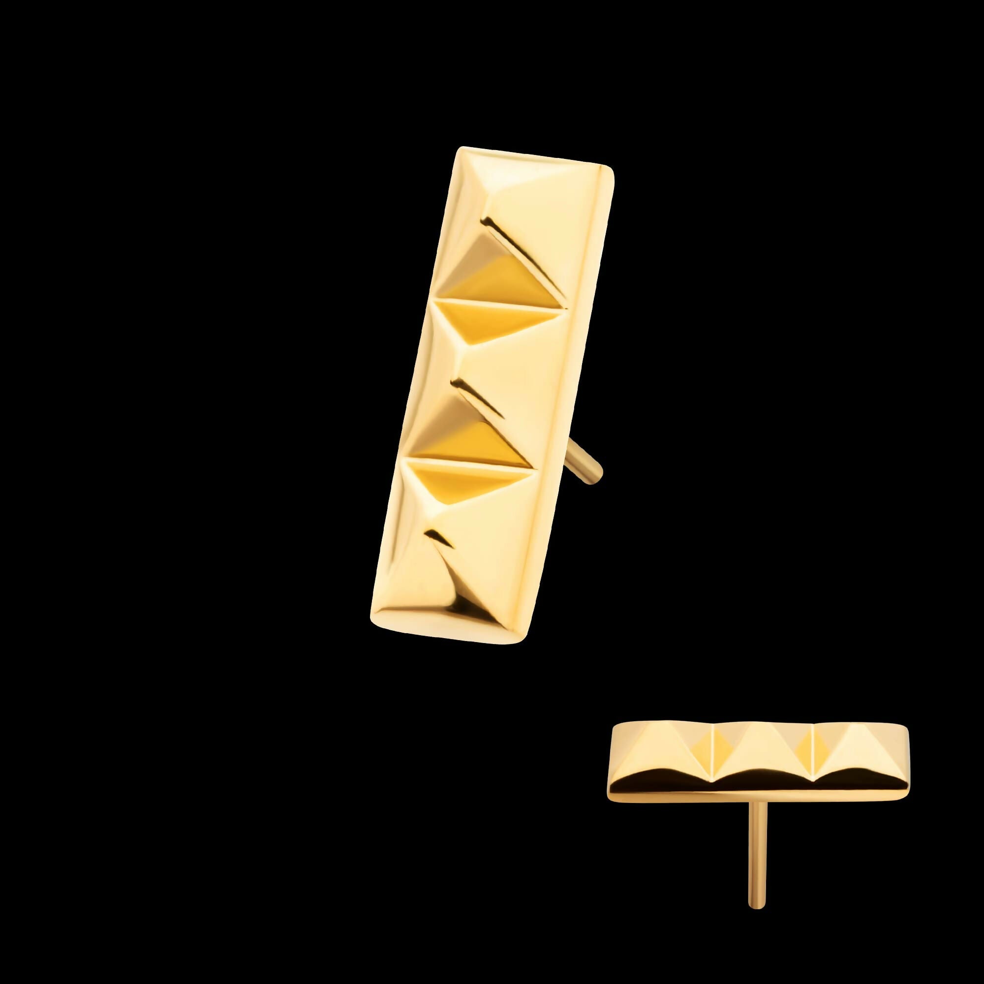 24Kt Gold PVD Titanium Threadless 3 Pyramid Stud Top