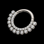 Double Row Clustered CZ Front Facing Hinged Segment Clicker Hoop Earring / Nosering – Titanium