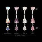 Internally Threaded Double Dangle Prong Set Teardrop Gem Navel Earring / Nosering – Titanium