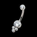Internally Threaded with 3 Bezel Set Round Clear CZ Cluster Fixed Navel Jewelry / Belly Button Ring – Titanium