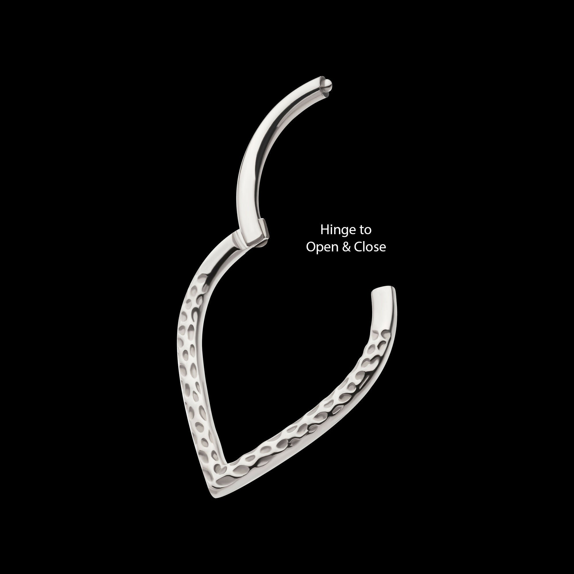 Hammered V-Shape Front Facing Hinged Segment Clicker Hoop Earring / Nosering – Titanium