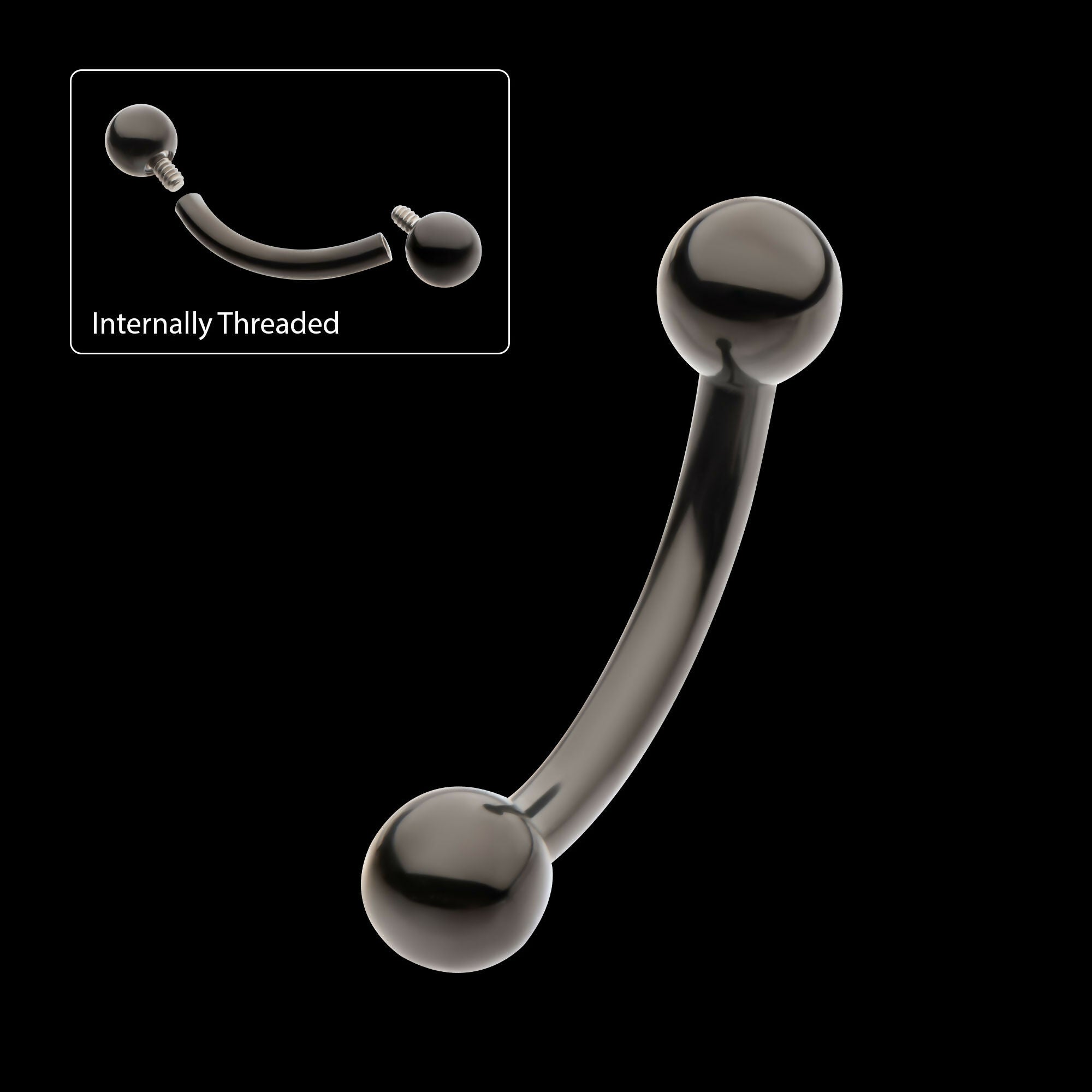 Black PVD Titanium Internally Threaded Ball End Curved Barbell Earring / Nosering