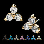 14Kt Yellow Gold Threadless Pronged Round Opal/CZ Trinity Top