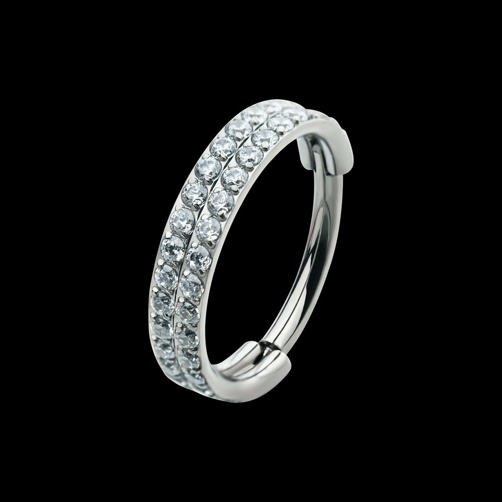 Double Row Prong Set Round CZ/Opal Side Facing Hinged Segment Clicker Hoop Earring / Nosering – Titanium