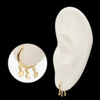 Stars & Moon Dangle Charm Hinged Segment Clicker Hoop Earring / Nosering – 14Kt Yellow Gold