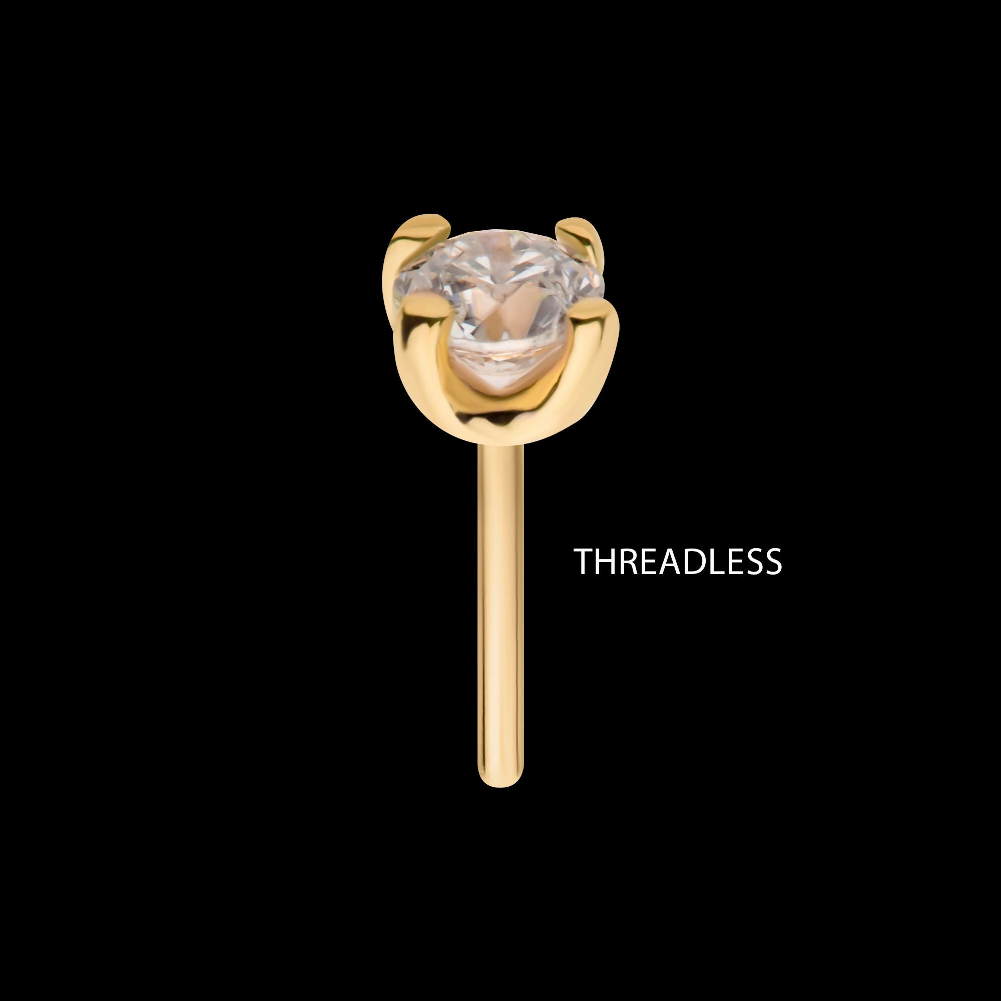 14Kt Yellow Gold Threadless with Prong Set Genuine Top
