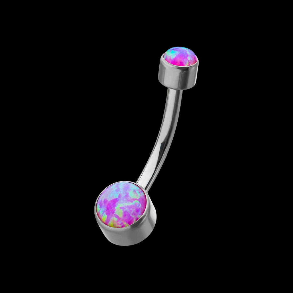Internally Threaded with Flat Back Round Bezel Set Double Synthetic Opal Navel Curves Earring / Nosering – Titanium
