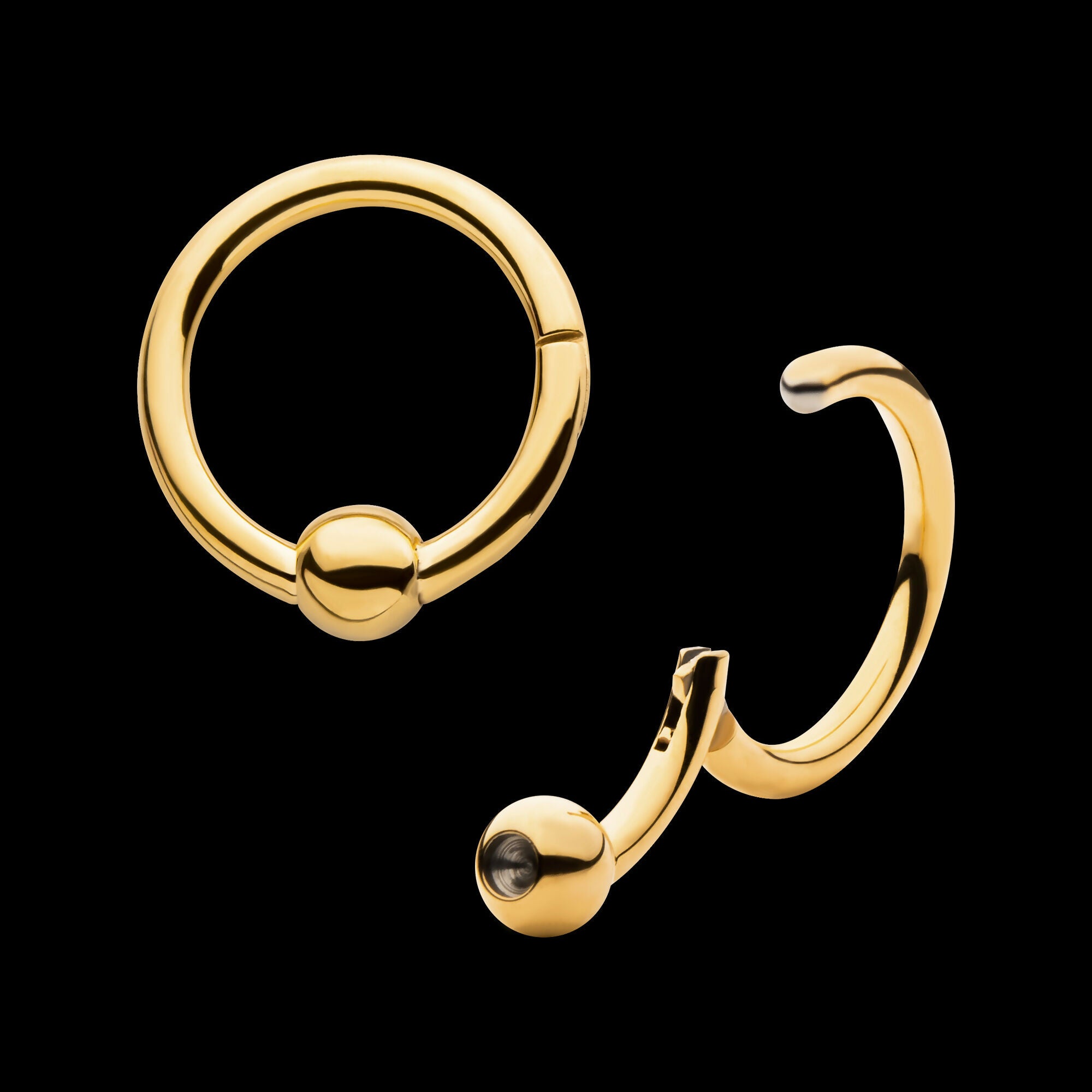 24KT Gold PVD Titanium Ball Hinged Segment Ring Earring / Nosering