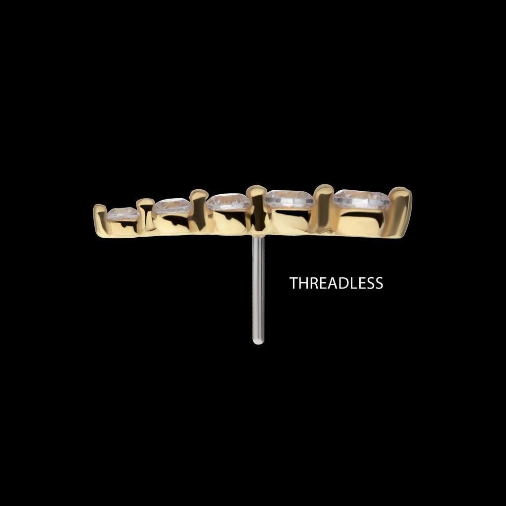 14Kt Yellow Gold Threadless Graduated Prong Set Round Gem 5-Cluster Top