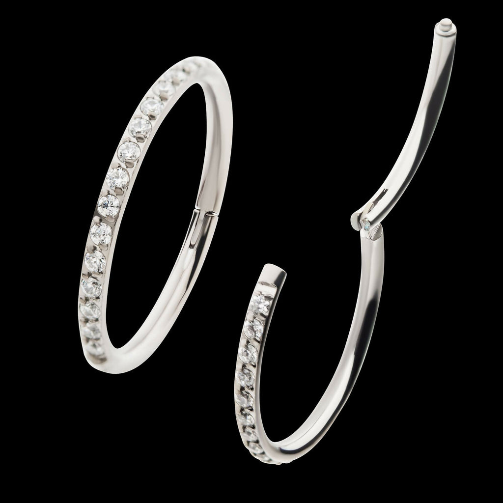 Titanium with 1mm CNC Set Clear CZ Eternity Gem Side Facing Hinged Segment Clicker