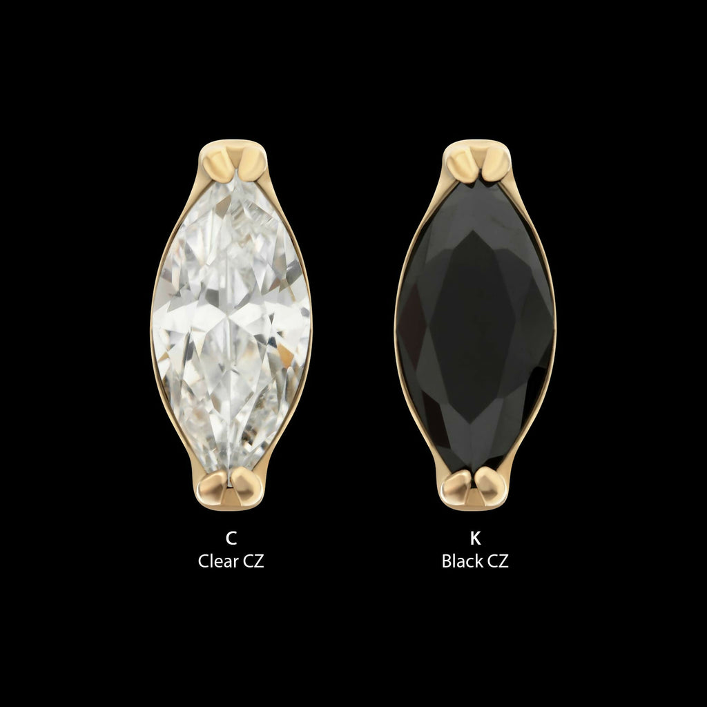24Kt Gold PVD Titanium Threadless Double V-Prong Marquise CZ Gem Top