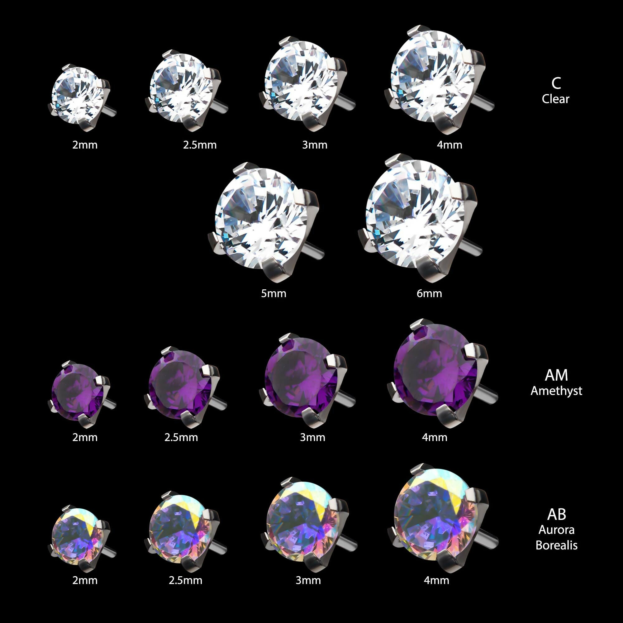 Titanium Threadless with 4-Prong Set CZ Front Facing Top