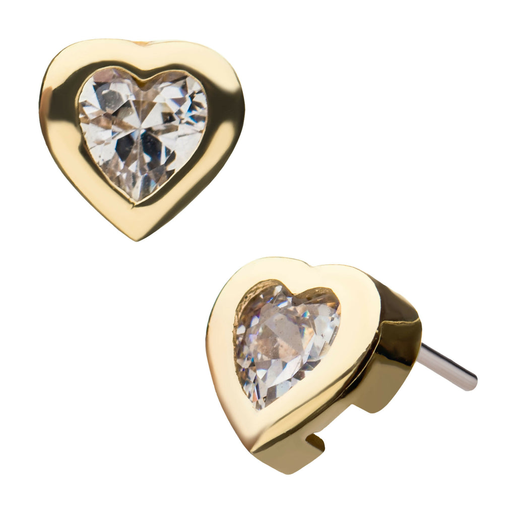 Clear Gem Fancy Heart Flatback Stud Earring / Nosering - Gem in 14Kt Yellow Gold