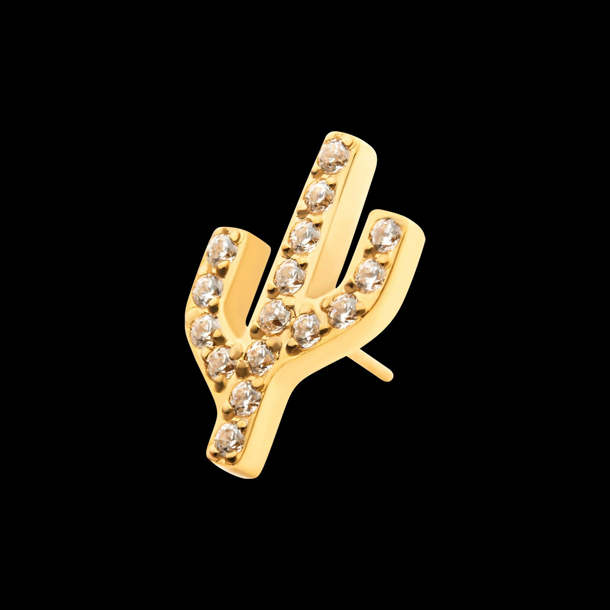 24KT Gold PVD Titanium Threadless with Prong Set CZ Cactus Top