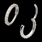 CNC Set Full Clear CZ Eternity Gem with Thicker Outer Hoop Side Facing Hinged Segment Clicker Earring / Nosering – Titanium