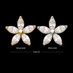 14Kt Gold Threadless Flower Top with 5 Petal Marquise Prong Set Gem