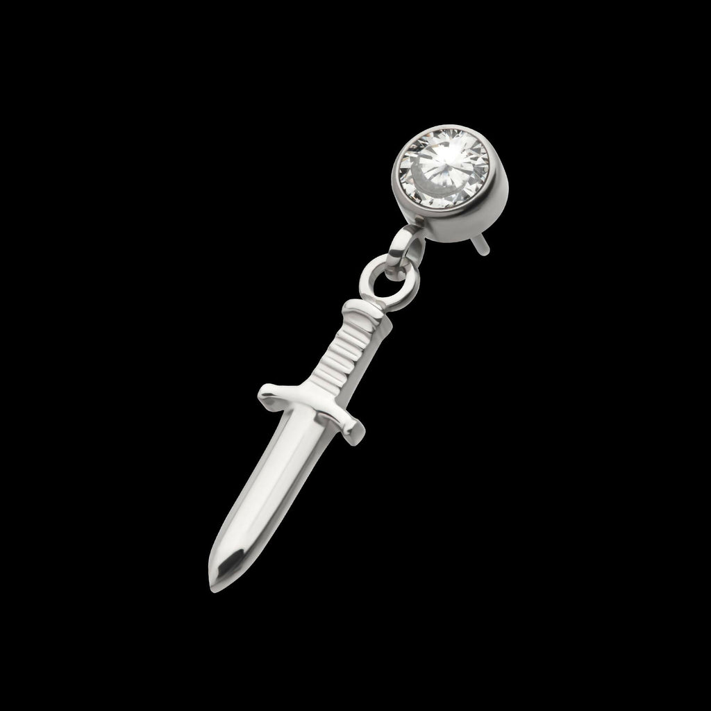 Titanium Threadless Bezel Round CZ Dangle Dagger Top
