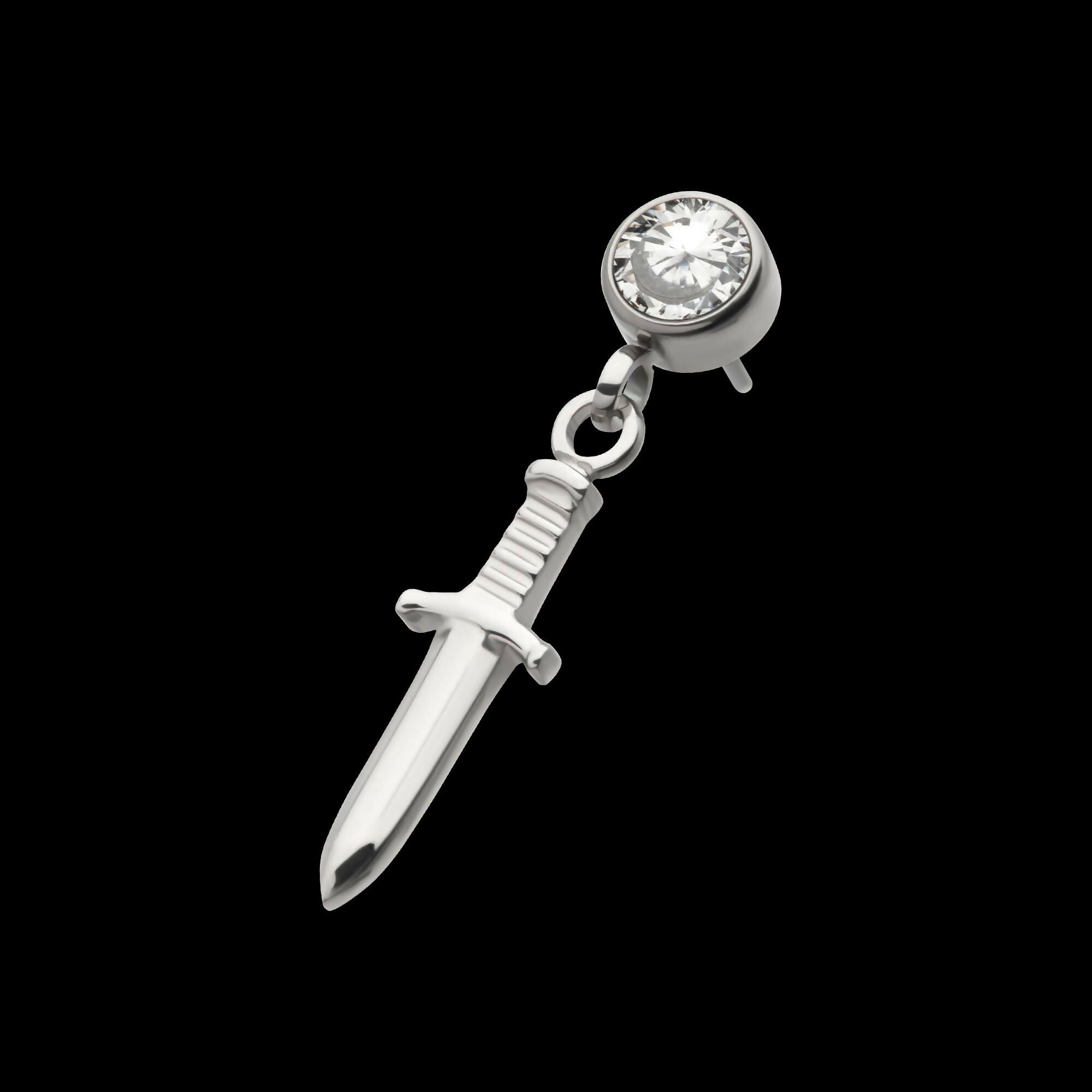 Titanium Threadless Bezel Round CZ Dangle Dagger Top