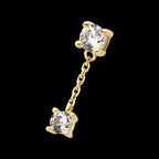 14Kt Gold Threadless Double Prong Set Round CZ with Dangle Chain Top